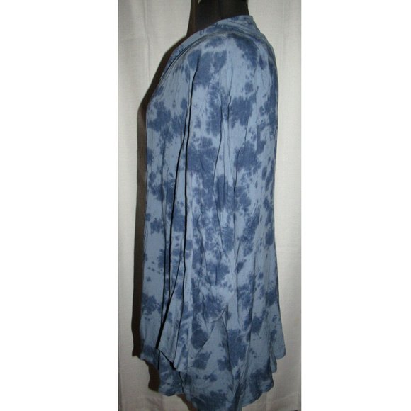 Catherines Women's Blue Tie Dye Long Sleeve Open Cardigan, Pockets, Plus Size 4X - Picture 3 of 10